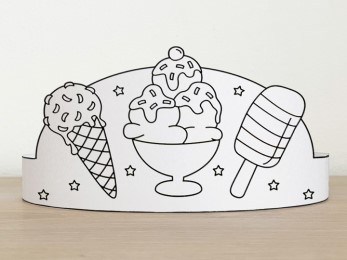 Ice cream crown printable template paper coloring summer craft for kids