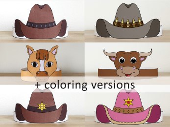 Wild West paper crown headband cowboy printable template paper coloring craft for kids