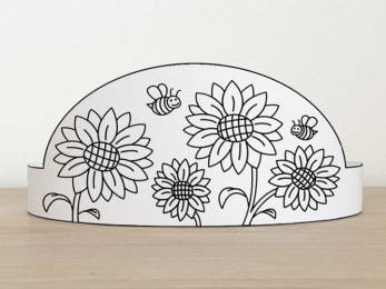 Sunflowers crown printable template paper coloring summer craft for kids