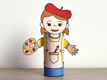 Artist painter toilet paper roll printable craft activity for kids