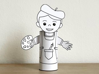 Artist painter toilet paper roll printable coloring craft activity for kids