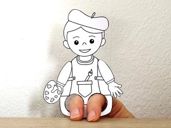 artist painter finger puppet template printable career day coloring craft activity for kids