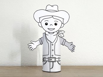 Cowboy Wild West toilet paper roll printable coloring craft activity for kids