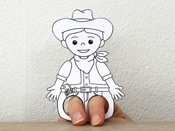 Cowboy Wild West finger puppet paper printable coloring craft activity for kids