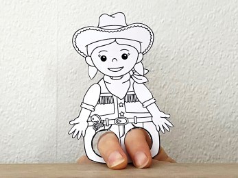 Cowgirl Wild West finger puppet paper printable coloring craft activity for kids