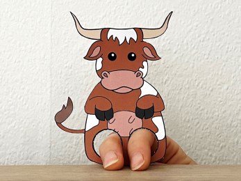 Longhorn cow Wild West finger puppet paper printable craft activity for kids