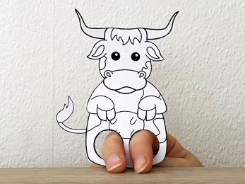Longhorn cow Wild West finger puppet paper printable coloring craft activity for kids
