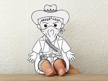 Outlaw Wild West finger puppet paper printable coloring craft activity for kids