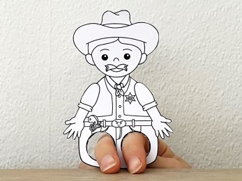 Sheriff Wild West finger puppet paper printable coloring craft activity for kids