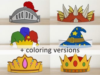 Medieval Fantasy paper crowns headbands hats kids craft coloring costume