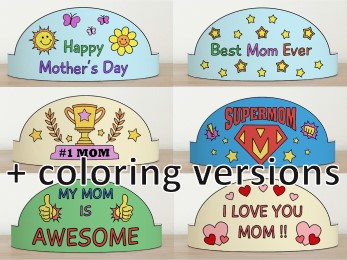 Mother's Day paper crowns headbands hats kids craft coloring