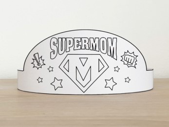 Mother's Day super mom paper crown printable party coloring activity for kids